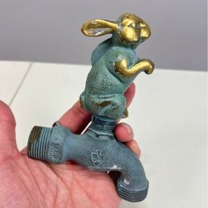 Vintage Brass Rabbit Garden Hose Bib Faucet Bunny Spigot Verdigris Patina 3/4